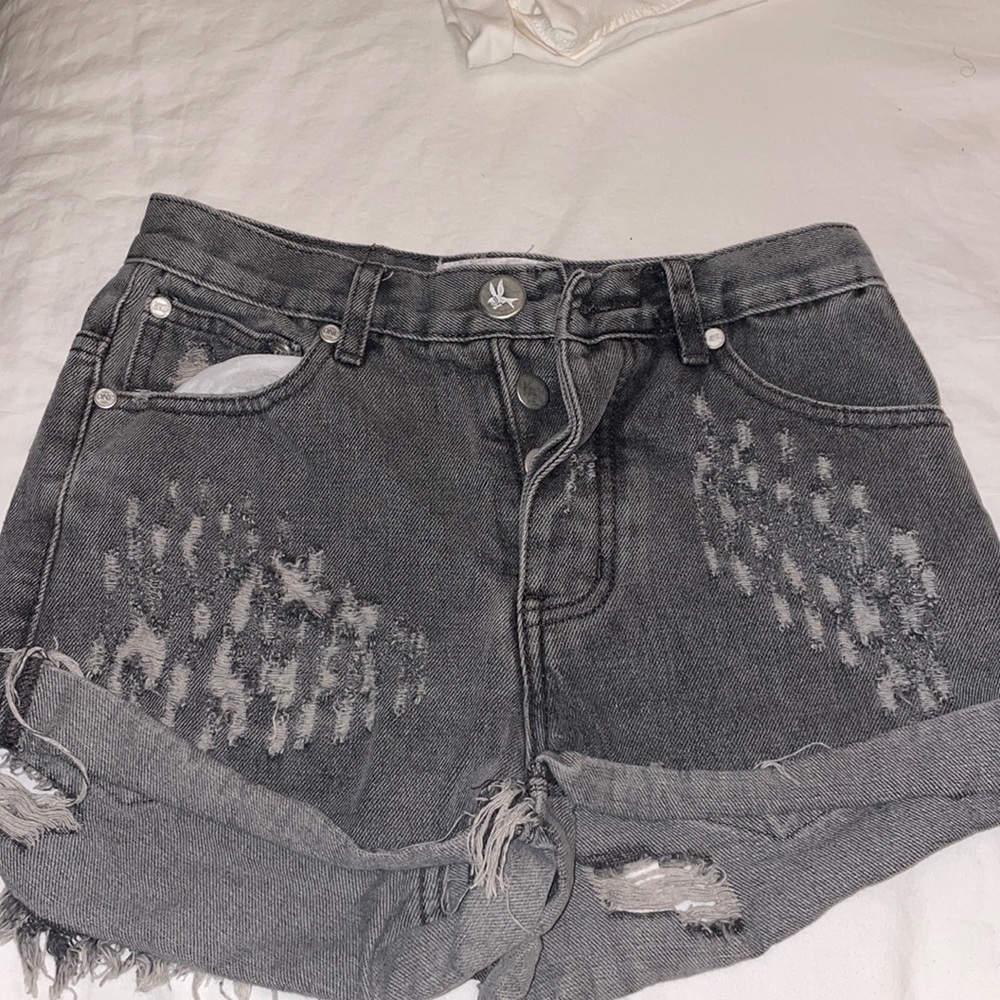 One teaspoon distressed  grey denim shorts